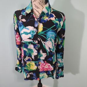 The Shirt By Rochelle Behrens Womens Floral Long Sleeve Button Up Shirt, Size XS